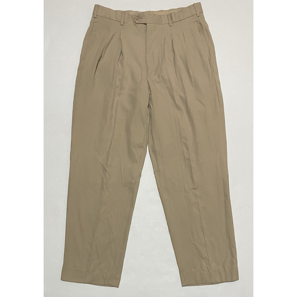 Winter Silks Pants Mens Size 34 X 29 Silk Pleated Dress Pants Khaki Casual Chino